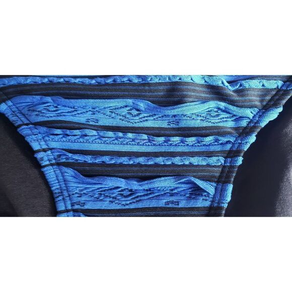 ATHENA BLUE BLACK STRIPED SIDE TIE BIKINI BOTTOM NWOT SZ S - Picture 4 of 5